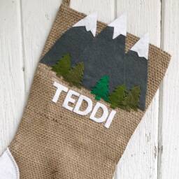 Mountain Themed Natural Burlap Christmas Stocking-Personalize/Custom-Woodland Christmas-Cabin/Lodge Decor-Rustic-Mountain Lovers - thumbnail 2
