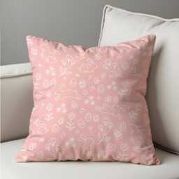 Easter Cushion Cover, Blush Pink Bunny Line Art Pillow Case, Minimal Spring Rabbit Pattern, Nursery Sofa Decor - thumbnail 4