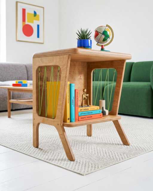 Mid-Century Modern Record Player Stand, Vinyl Storage Cabinet, Turntable , Plywood End Table - image 1