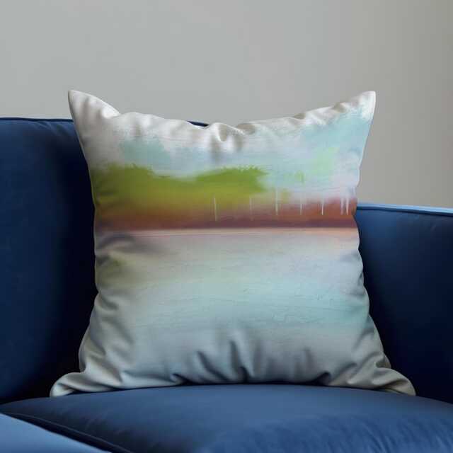 Watercolor Landscape Cushion Cover, Serene Nature Pillowcase, Abstract Horizon Throw Pillow Case - image 1