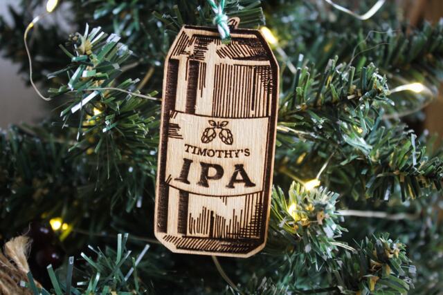 Personalised Beer Christmas Ornament Brewing Ipa Can Brewer Hops Own Custom Bauble Engraved Rustic Wooden Tree Decoration - image 1