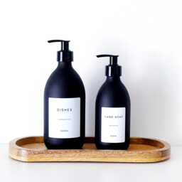 Matt Black Glass Refillable Bottle With Personalised Label - Kitchen & Bathroom Dispenser