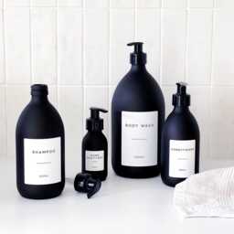 Matt Black Glass Refillable Bottle With Personalised Label - Kitchen & Bathroom Dispenser - thumbnail 4