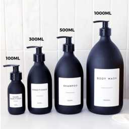 Matt Black Glass Refillable Bottle With Personalised Label - Kitchen & Bathroom Dispenser - thumbnail 3