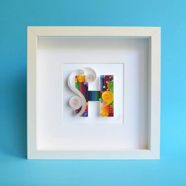 Letter H, Quilling Wall Paper Art, Monogram, Framed, Personalized, Design, Decor, Gift Birthday - image 1