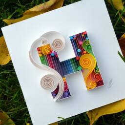 Letter H, Quilling Wall Paper Art, Monogram, Framed, Personalized, Design, Decor, Gift Birthday - thumbnail 2