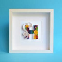 Letter H, Quilling Wall Paper Art, Monogram, Framed, Personalized, Design, Decor, Gift Birthday - thumbnail 1