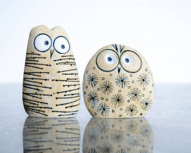 Set Two Ceramic Owl Wedding Topper Housewarming Gift Collectible Figurine, Owls Ornament Minimalist Natural Decor, Garden Art Sculpture - image 1