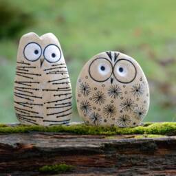 Set Two Ceramic Owl Wedding Topper Housewarming Gift Collectible Figurine, Owls Ornament Minimalist Natural Decor, Garden Art Sculpture - thumbnail 2