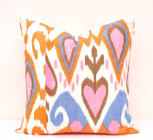 Handmade Ikat Pillow Cover, Silk Cotton Cushion, 20x20 - image 1