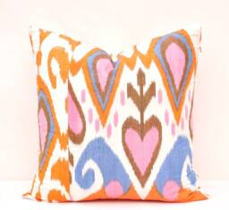 Handmade Ikat Pillow Cover, Silk Cotton Cushion, 20x20 - thumbnail 1