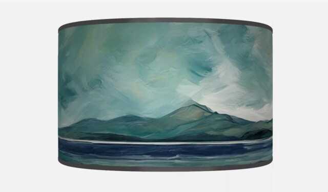 Handmade Seascape Lampshade Coastal Blue Drum Pendant Light - image 1