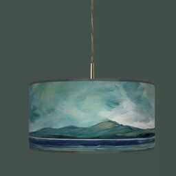 Handmade Seascape Lampshade Coastal Blue Drum Pendant Light - thumbnail 3