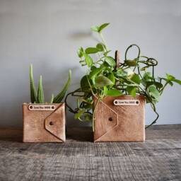 Set Of 2 Handmade Leather Plant Pot Home & Office Decor - thumbnail 2