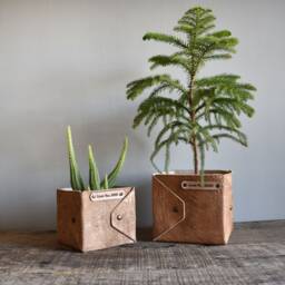 Set Of 2 Handmade Leather Plant Pot Home & Office Decor - thumbnail 3
