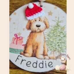 Personalized Dog Breed Christmas Bauble - Handmade Wooden Ornament With Crochet Santa Hat - thumbnail 3
