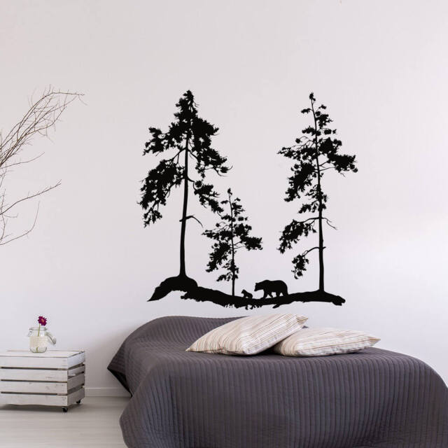 Wild Animal Wall Decal - Bear Decal Woodland Animals Nursery Bedroom Decor - Forest Decals - Pine Tree Nature Decor #185 - image 1
