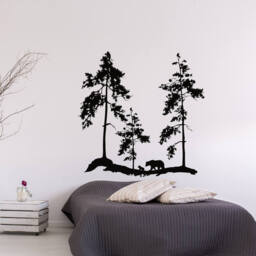 Wild Animal Wall Decal - Bear Decal Woodland Animals Nursery Bedroom Decor - Forest Decals - Pine Tree Nature Decor #185