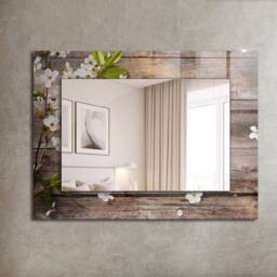 Flowers On Wood Mirror, Rectangular Mirror With Frame, Brown Printed Decorative Wall For Entrance - thumbnail 2