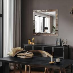 Flowers On Wood Mirror, Rectangular Mirror With Frame, Brown Printed Decorative Wall For Entrance - thumbnail 3