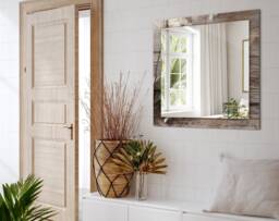 Flowers On Wood Mirror, Rectangular Mirror With Frame, Brown Printed Decorative Wall For Entrance - thumbnail 1