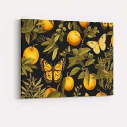 Vintage Lemon Butterfly Botanical Pattern Canvas Wall Art Print Decor Picture Ready To Hang - thumbnail 4