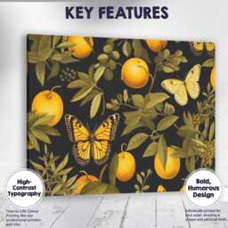 Vintage Lemon Butterfly Botanical Pattern Canvas Wall Art Print Decor Picture Ready To Hang - thumbnail 1