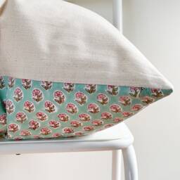 Block Print Pillow Cover Floral Batik, Ethnic Indian Textile - 20x20 - thumbnail 3