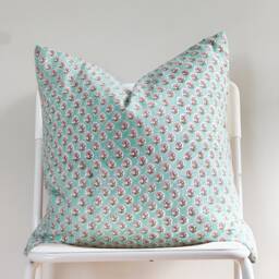 Block Print Pillow Cover Floral Batik, Ethnic Indian Textile - 20x20 - thumbnail 2