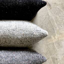 Chunky Knit Cushion Cover 100% Irish Donegal Wool Pillow, Black Tweed Flecked Design - thumbnail 2