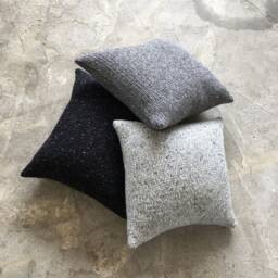 Chunky Knit Cushion Cover 100% Irish Donegal Wool Pillow, Black Tweed Flecked Design - thumbnail 3