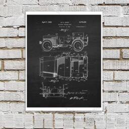 Willys Jeep Patents Art Prints, Vintage Chalkboard Style, Set Of 12 - thumbnail 3