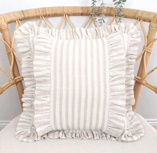 Bohemian Linen Striped Pillow Cover With Frill Edges - image 1