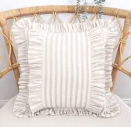 Bohemian Linen Striped Pillow Cover With Frill Edges - thumbnail 1