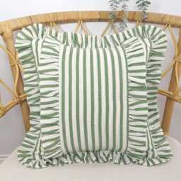 Bohemian Linen Striped Pillow Cover With Frill Edges - thumbnail 3
