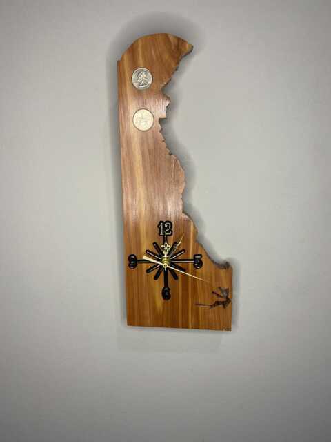 Delaware Handmade State Quarter Clock With Inlaid Quarters. Choice Of Wood. Customizable - image 1