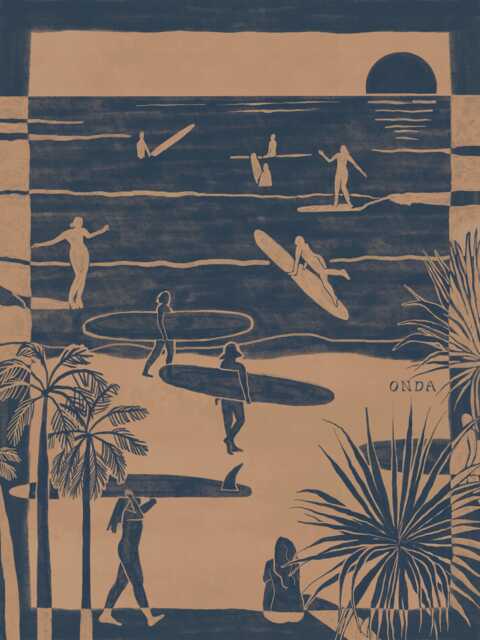 Surf Bums , Blue Scene Art Print - California Beach, Tropical Wall Decor - image 1