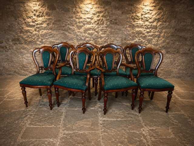 Victorian Mahogany Balloon Back Dining Chairs Set - 6 Side, 2 Carver Armchairs - image 1