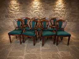 Victorian Mahogany Balloon Back Dining Chairs Set - 6 Side, 2 Carver Armchairs - thumbnail 1