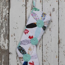 Hand Quilted Christmas Stocking Vintage Joseph's Coat Quilt - thumbnail 3