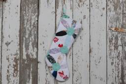 Hand Quilted Christmas Stocking Vintage Joseph's Coat Quilt - thumbnail 1