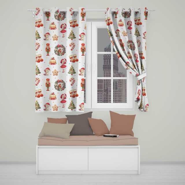 Cute Nutcracker Wreath Cake Girl Christmas Tree On Cream Background Seamless Readymade Eyelet Ring Top Thermal 100% Blackout Curtains - image 1