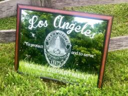 Custom Police Badge Mirror, Large Personalized Bar Farmhouse Decor Engraved Etched 24x36 - thumbnail 1