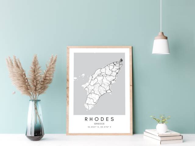 Rhodes Greece Map Print Minimalist Travel Art - image 1
