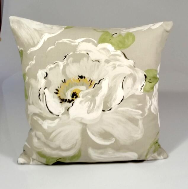 Sanderson Floral Pillow Cover, White Flower Linen Blend, Designer Throw - image 1