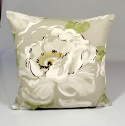 Sanderson Floral Pillow Cover, White Flower Linen Blend, Designer Throw - thumbnail 1