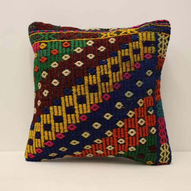 Vintage Turkish Kilim Pillow Cover, Rustic Woven Wool Cushion - 18x18 Inches - image 1