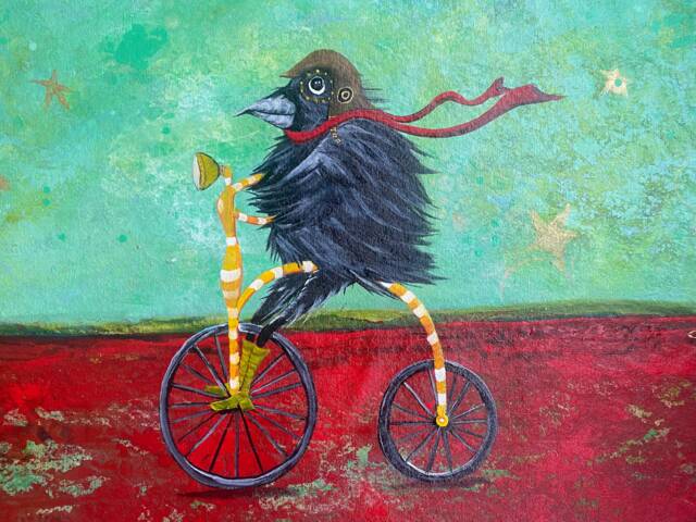 steampunk Raven Pennyfarthing - Floorcloth Wall Art Rugs - image 1