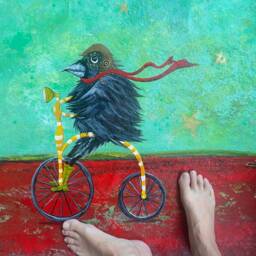 steampunk Raven Pennyfarthing - Floorcloth Wall Art Rugs - thumbnail 3