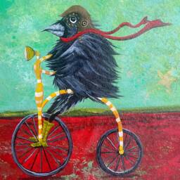 steampunk Raven Pennyfarthing - Floorcloth Wall Art Rugs - thumbnail 2